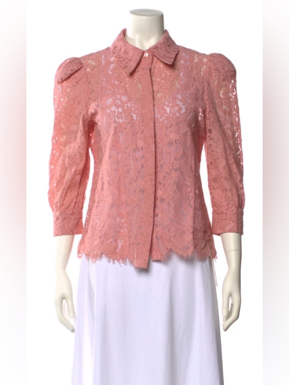 L'AGENCE Pink Lace Button-Front Blouse
